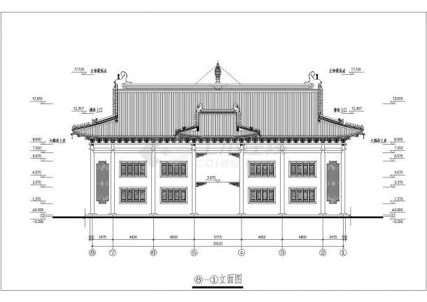 洗心禅寺天王殿建筑设计CAD设计施工图-图一