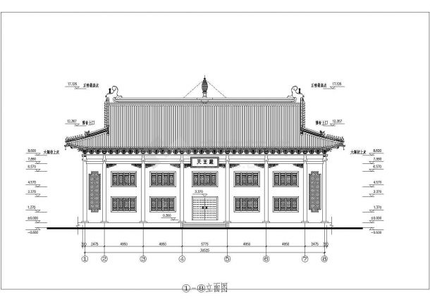 洗心禅寺天王殿建筑设计CAD设计施工图-图二