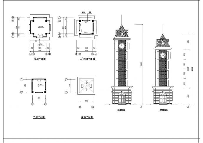 某地区某钟楼专门设计cad建筑施工图_图1