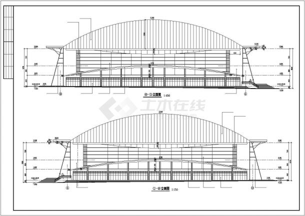 某地区体育馆建筑设计CAD施工方案图-图二