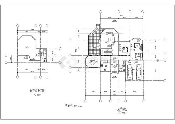 某带地下室二层别墅建筑设计施工CAD图-图二