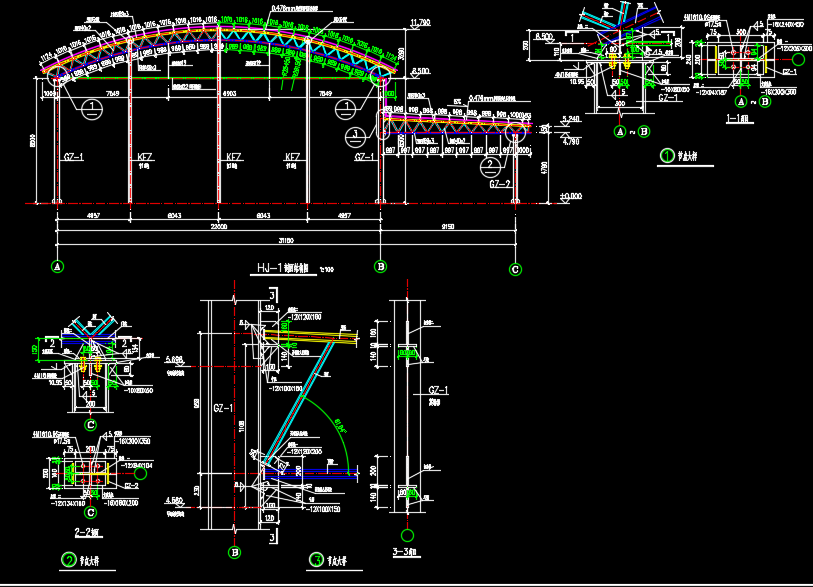 某地圆钢管桁架大棚结构设计CAD图纸