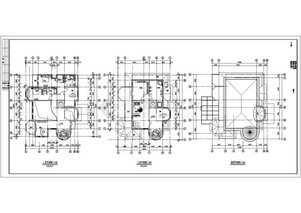 某地三层独栋别墅建筑设计施工CAD图-图二