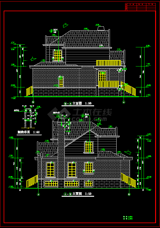 一栋三层别墅建筑设计图（含各种详图）-图二