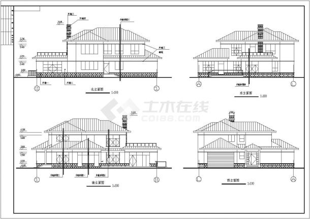 某郊区二层私人别墅建筑设计施工CAD图-图二