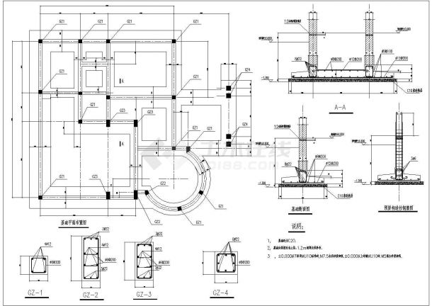 某地三层别墅框架结构设计施工CAD图-图一