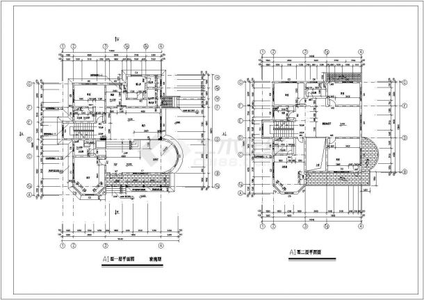   某A1型别墅单体建筑设计施工CAD图-图二