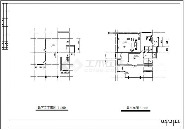 四层11.4×14.6别墅地下室建筑设计施工图（共4张）-图二