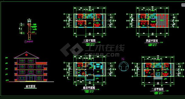 简单小型的别墅建筑cad图纸（共5张）-图一