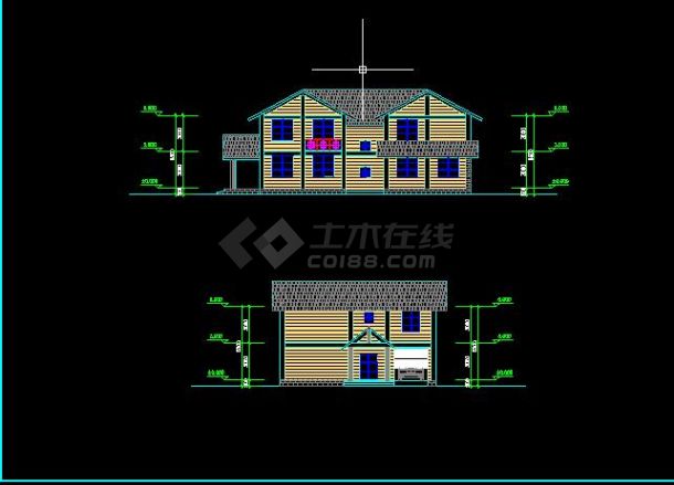 某地木构别墅建筑cad方案图（共4张）-图二