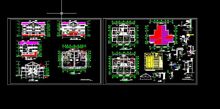 简单小型的三层双拼别墅建筑cad施工图（共2张）