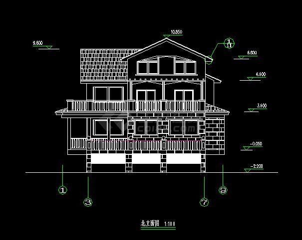 三层小别墅建筑cad施工图（共7张）-图二