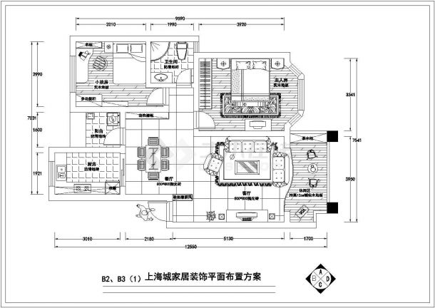 上海城某处户型平面装修cad设计图-图二