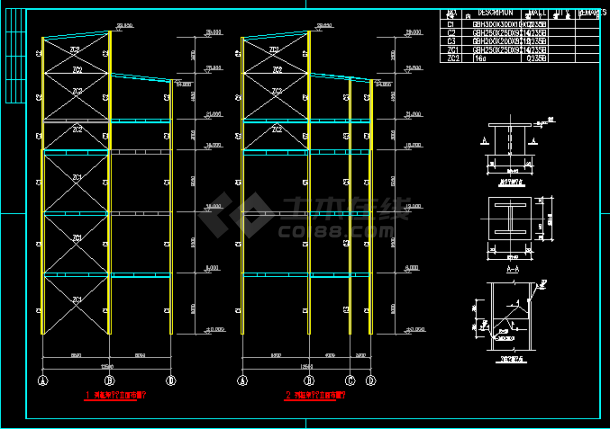 办公室钢框架结构cad施工设计方案图-图一
