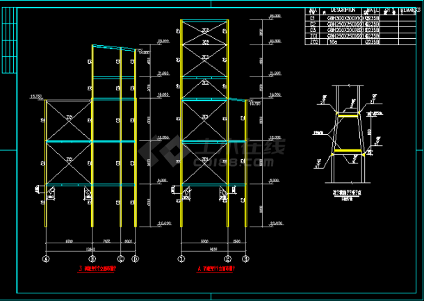 办公室钢框架结构cad施工设计方案图-图二