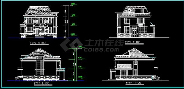 某地别墅方案建筑cad图（共6张）-图二