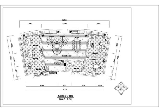 青岛某弧形办公楼室内装修CAD设计图-图二