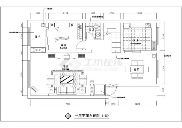 张家港某复式住宅室内装饰施工图-图二