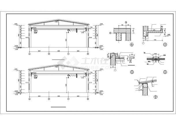 24米跨排架钢屋架厂房结构cad建筑施工精简图纸-图一