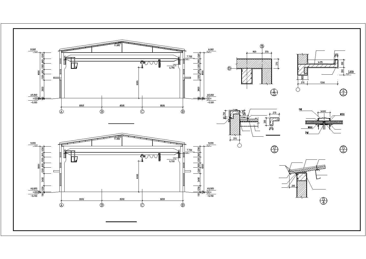 24米跨排架钢屋架厂房结构cad建筑施工精简图纸