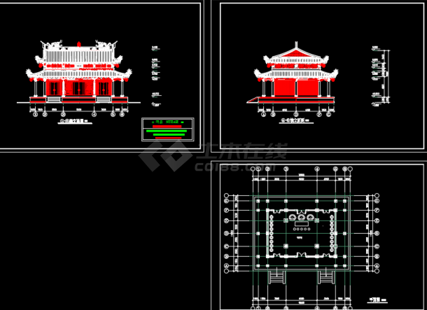 龙山寺平立面建筑设计CAD方案图纸-图一