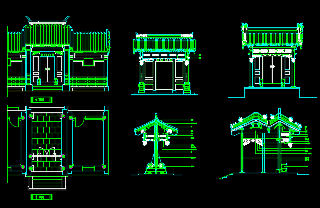 多种垂花门楼建筑设计CAD施工图纸_图1