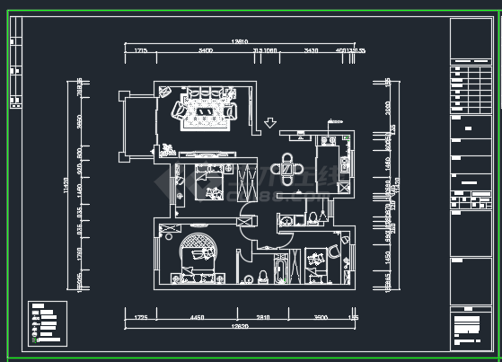 某地区三室一厅CAD平面设计方案详图-图二