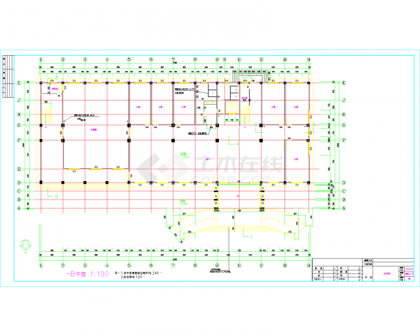 精美办公楼建筑施工CAD图纸(共13张）-图一