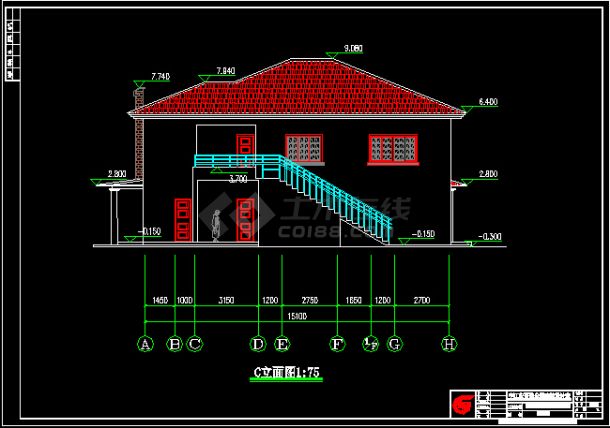 某2层坡屋顶别墅建筑施工CAD图纸-图一