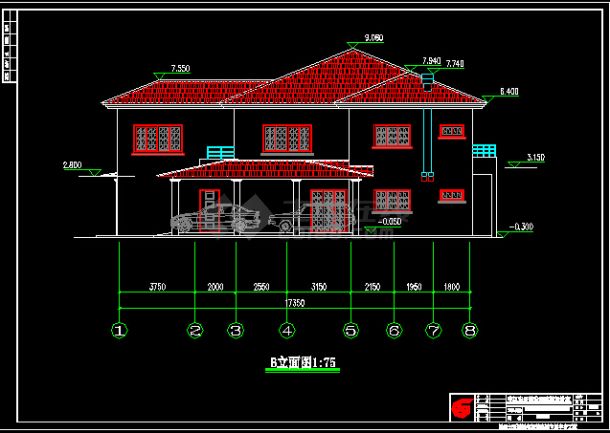 某2层坡屋顶别墅建筑施工CAD图纸-图二