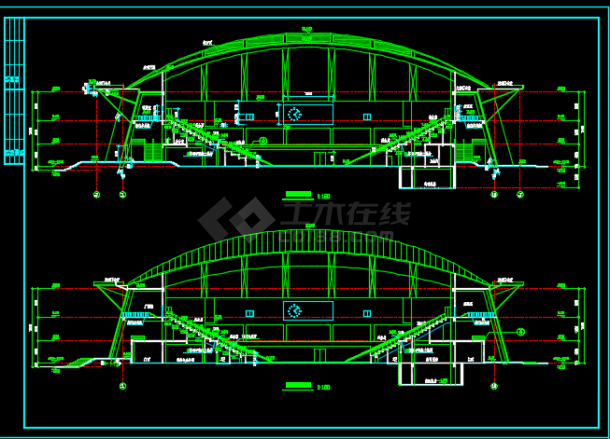半拱形的体育馆建筑设计图（含效果图）-图二