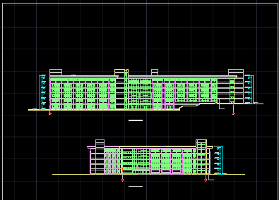 某大学教学楼建筑CAD设计施工立面剖面图-图二