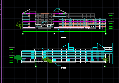 某学校体育馆建筑CAD活动中心立面图纸-图二