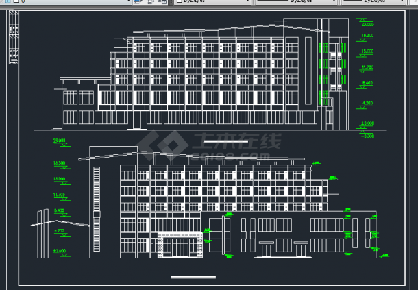 某地区中学综合楼及宿舍建筑谁CAD施工方案图-图二