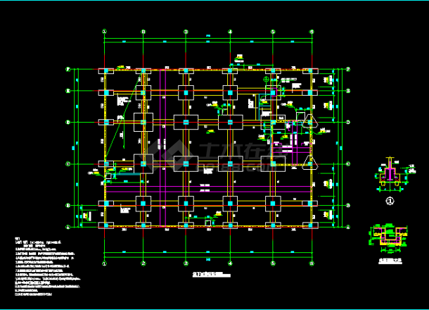 某地中型办公楼框架结构图（标注详细）-图二