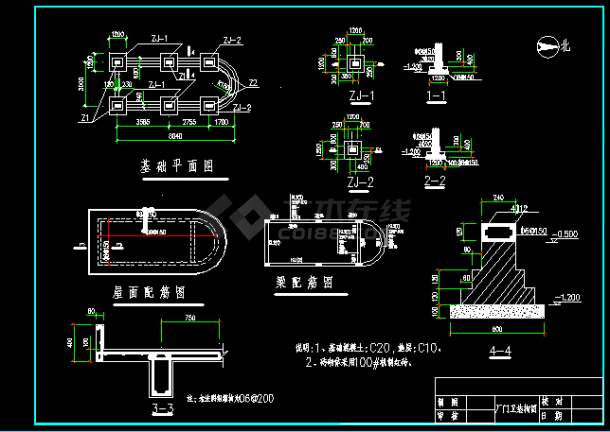某工厂门卫大门建筑结构CAD施工图纸-图二