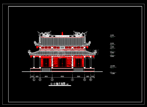 某地某古建筑龙山寺设计cad平立面方案图-图二