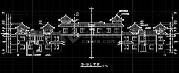 仿古建办公室立面方案设计CAD图纸-图二