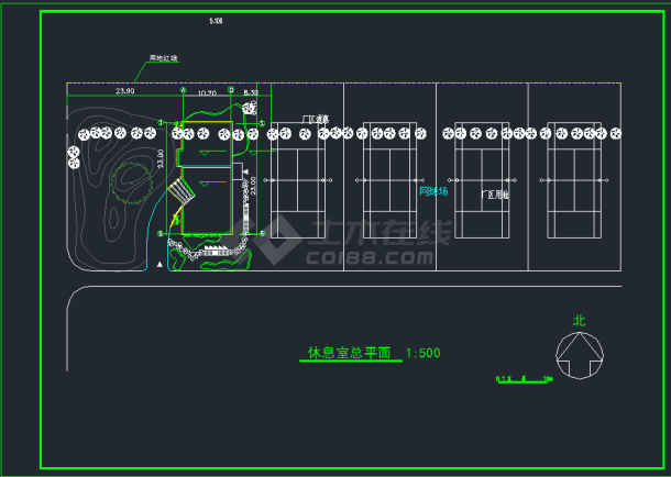 某网球场休息室建筑设计施工CAD图-图二
