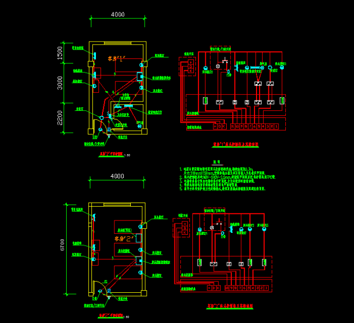 某地区简单小型标准客房电气设计图_图1