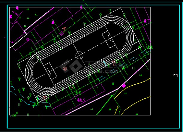 200米环形塑胶跑道及不标准足球场设计CAD图（设计精致）-图二