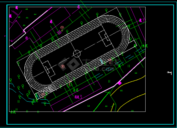 200米環形塑膠跑道及不標準足球場設計cad圖設計精緻