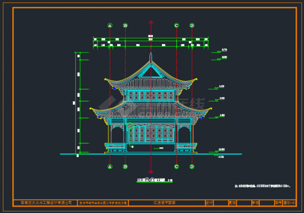 南京某地古建三江阁CAD设计施工图-图二