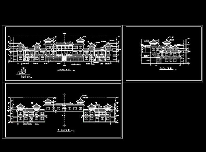 某地小型简单的仿古办公室建筑设计图（共3张）_图1