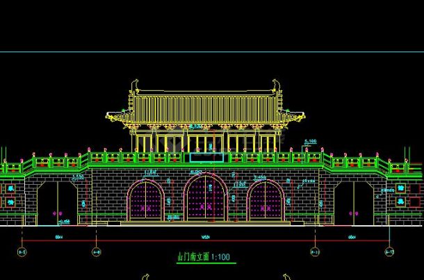 某地大型仿古山门建筑施工图（标注详细）-图二