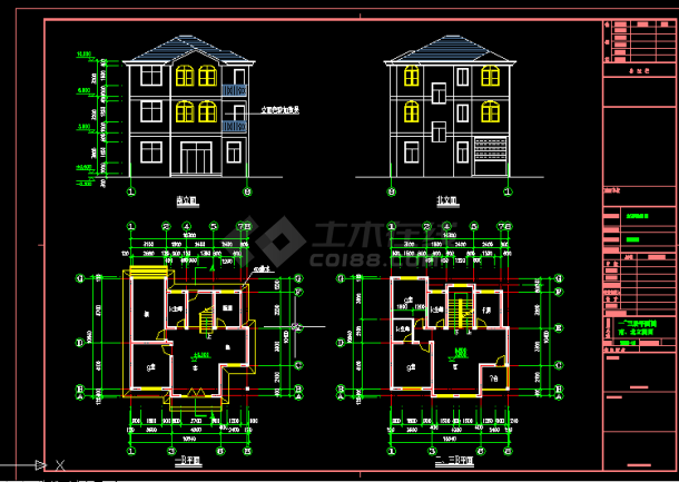 三层住宅楼建筑施工CAD设计图纸方案-图二