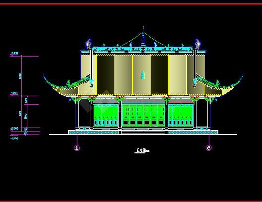 某地小型的庙宇建筑设计cad图(共7张)