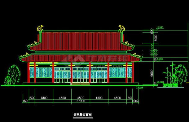 某地小型寺庙天王殿建筑设计图（共4张）-图二