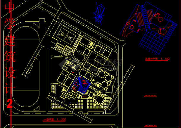 某市中学设计建筑C AD施工平面图纸-图二