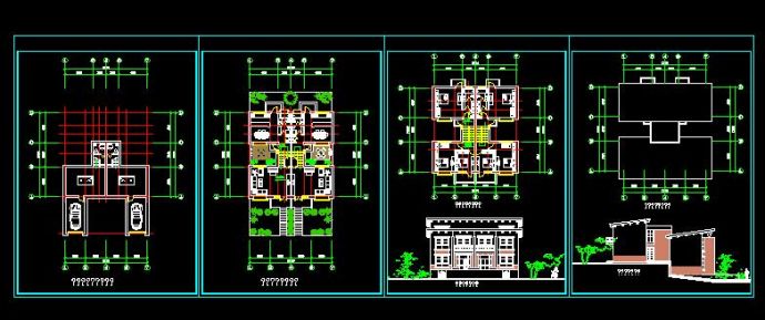 某市联排别墅建筑平立面设计图（共4张）_图1